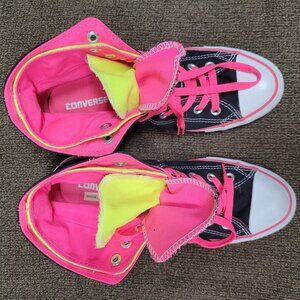 RARE Converse Chuck Taylor Black Hot Pink Yellow Two Fold High Tops Size 8